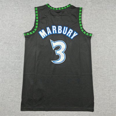 NBA 3 Marbury Timberwolves M&N Maillot Noir Brodé